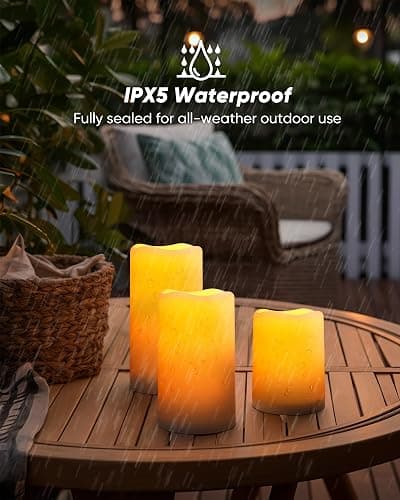 Homemory Solar Powered Candles Outdoor Waterproof, Flickering Glow, Rechargeable Candles, Solar Powered Candles for Outside, Lanterns, Sensor Only, Dusk to Dawn, Set of 3 thumbnail 6