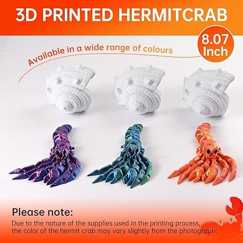 GemmiCho 3D Printed Animals, 3D Printed Toy, 7.8" Articulated Hermit Crab with Combinable Shell, Desktop Decor & Stress Relief Toy, Collectible Gift for Animal Enthusiasts (Red) thumbnail 8