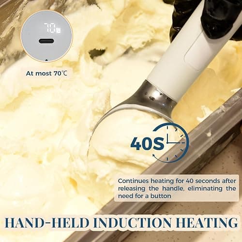 Heated Ice Cream Scoop Rechargeable, Electric Warming Ice Cream Scooper with LED Display, Heats to 158°F for Hard Ice Cream, Easy for Seniors & Kids, IP67 Waterproof (White, 2 oz) thumbnail 2