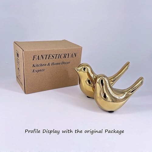 FANTESTICRYAN Small Birds Statues Gold Home Decor Modern Style Figurine Decorative Ornaments for Living Room, Bedroom, Office Desktop, Cabinets thumbnail 4