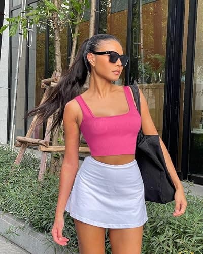 OLCHEE Womens 3 Pack Crop Tank Tops Basic Seamless Ribbed Sleeveless Square Neck Workout Top Summer Exercise Yoga Gym Shirts thumbnail 2
