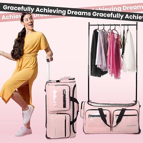 Fanwoli 28" Dance Bag with Garment Rack, Stable Rolling Competition Duffel | Ultra-Light Collection | Dual-Support Rack | 10-Pocket Storage|Silent Wheels | 300D Water-Resistant | 12-Costume Capacity thumbnail 3