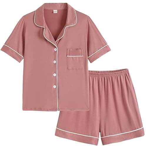 Vopmocld Unisex Kids Button Down Pajama Sets Short Sleeve & Shorts Solid Color Teens Outfit with Pockets Lounge Sets - Image 1