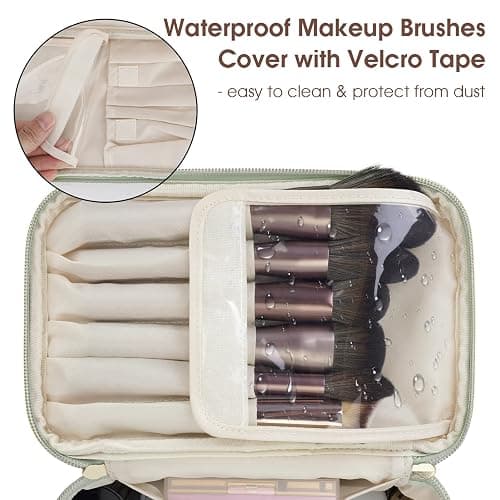 Wandering Nature Makeup Bag, Travel Make Up Organizer Cosmetic Brush Bags Case for Women in Vegan Leather, Sage Green, Patent Pending thumbnail 2