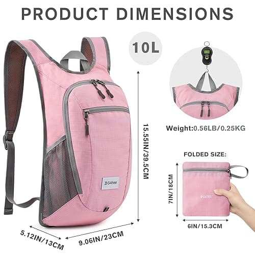 G4Free 10L/15L Hiking Backpack Lightweight Packable Hiking Daypack Small Travel Outdoor Foldable Shoulder Bag - Pink Checkered - 10L thumbnail 4