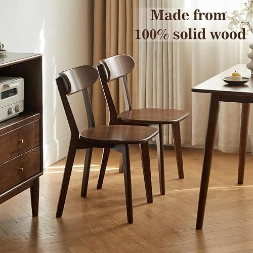 Vadisun Oak Dining Chairs, Kitchen Chairs, 100% Solid Wood Modern Dinner Chair with Curved Backrest, Dining Room Chair for Kitchen, Living Room, Study (2PK, Walnut) thumbnail 5