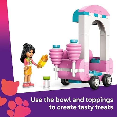 LEGO Friends Cotton Candy Stand and Scooter - Building Toy Pretend Play Set for Kids, Girls and Boys, Ages 6+ - with 2 Minidolls, Wheelable Food Cart and Accessories - Gift Idea for Birthday - 42643 thumbnail 3