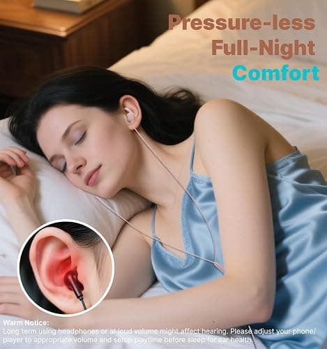 Hmusic Sleep Headphones,3.5mm Wired Sleeping Earbuds,30dB Noise Isolate Sleep Plugs,2g Lightweight, Ultra-Soft Silicone,Snail Flat Thin Bed Earphones for Air Travel,Work,Audio Book,Meditation thumbnail 5