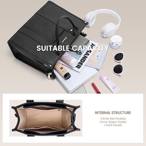 LOVEVOOK Purse for Women Leather Tote Bag Purse and Handbags, Satchel Shoulder Crossbody Top Handle Bags with Zipper - Vegan Leather-black thumbnail 3