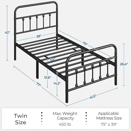 Yaheetech Classic Metal Platform Bed Frame Mattress Foundation with Victorian Style Iron-Art Headboard/Footboard/Under Bed Storage/No Box Spring Needed/Twin Size Black thumbnail 2