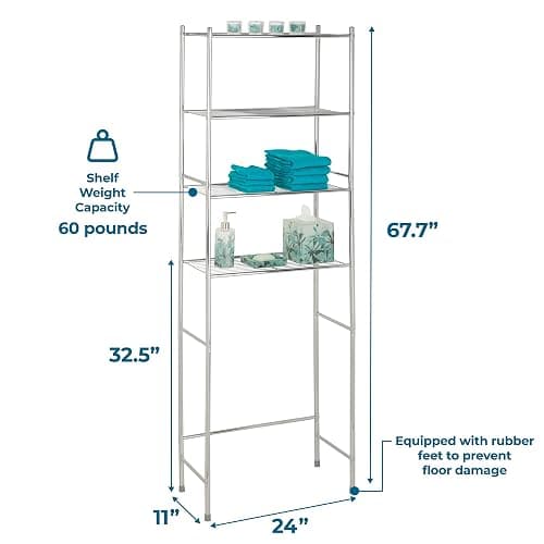 Honey-Can-Do 4-Tier Over-The-Toilet Storage Shelf - Space-Saving Steel Bathroom Restroom Organizer with Neutral Chrome Finish, Ideal for Towels, Toiletries, & Essentials - 24"W x 68"H x 11"D thumbnail 3