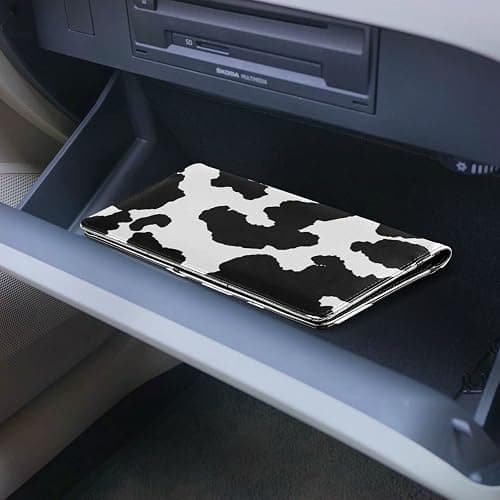 xigua Cow Print Car Registration and Insurance Holder,Leather Registration and Insurance Card Holder Vehicle Glove Box Organizer for Documents, Driver License and Cards 1 thumbnail 7