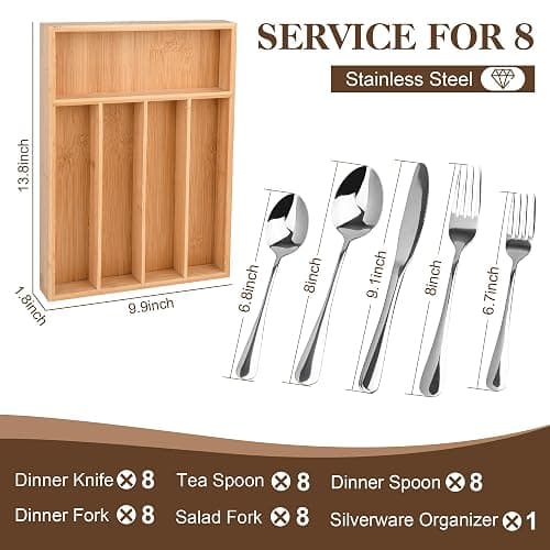 40 Piece Silverware Set with Drawer Organizer for 8, Heavy Duty Stainless Steel Flatware Cutlery Set, Fork Spoon Knife Set with Kitchen Essentials Organizer, Rust-proof, Dishwasher Safe thumbnail 3