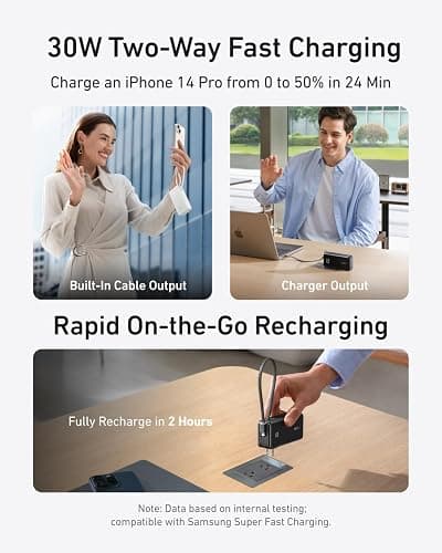 Anker Nano 3-in-1 Power Bank, Foldable AC Plug, 10,000mAh, 30W Two-Way Fast Charging, Built-in Lightning Cable (Not for iPhone 16/15 Series), Compatible with iPhone 14 Series, AirPods, and More thumbnail 3