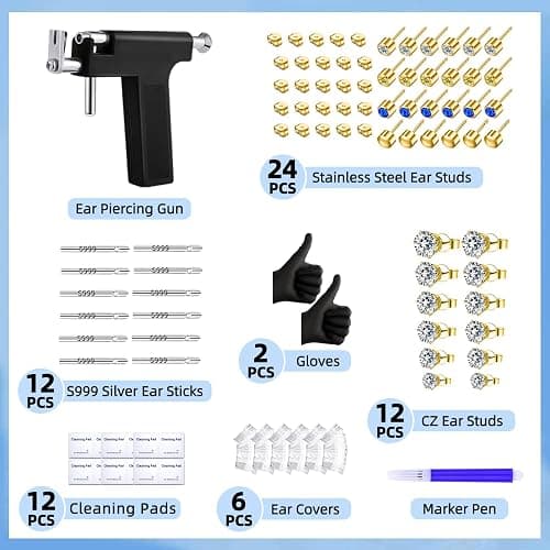 Self Ear Piercing Gun Kit with 18 Pairs of CZ Ear Stud Piercing Tools with Multi-Purpose Ear Gun for Salon and Home Use thumbnail 2