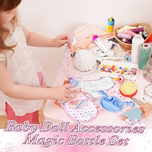 15Pcs Baby Doll Accessories Magic Bottle Set,Pretend Play Feeding Toy with Juice Milk Bottles,Sippy Cups,Pacifiers,Bowl Spoons,Bib,Diaper,Dolls Feeding Kit for Kids Girls,Party,Gift thumbnail 6