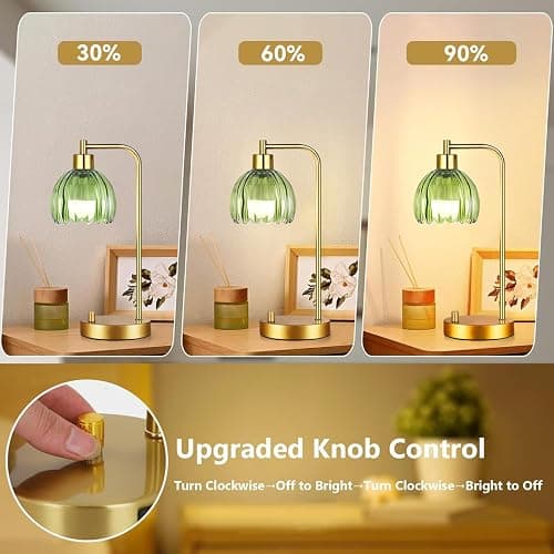 ILLMTW Green Table Lamp Set of 2,Small Glass Bedside Lamps Dimmable Boho Bedroom Lamp with Tulip Flower Lamp Shade,Gold Vintage Mid Century Modern Mini Nightstand Lamp for Bedroom Living Room thumbnail 2
