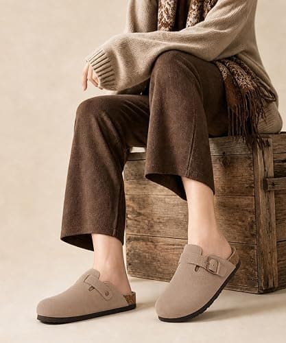 ODOLY Genuine Suede Clogs for Women Men Comfort Cork Footbed Potato Shoes | Unisex Lightweight Slip-On Leather Mules with Arch Support, Adjustable Buckle, Indoor Outdoor Footwear thumbnail 8