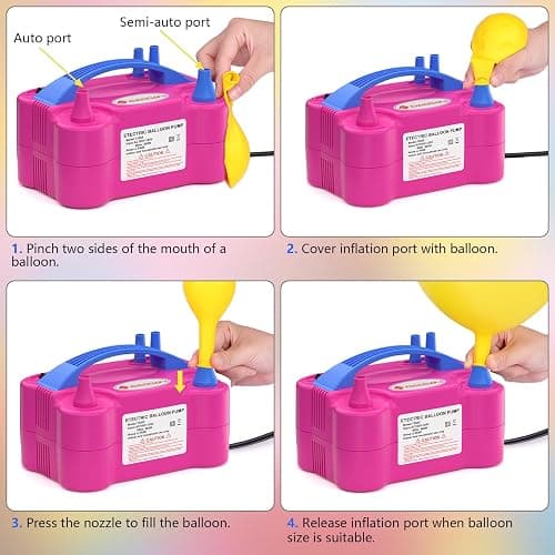 IDAODAN Electric Balloon Pump, Portable Electric Balloon Blower Machine Balloon Air Pump Dual Nozzle Rose Red 110V 600W Balloon Inflator for Party Decorations thumbnail 4
