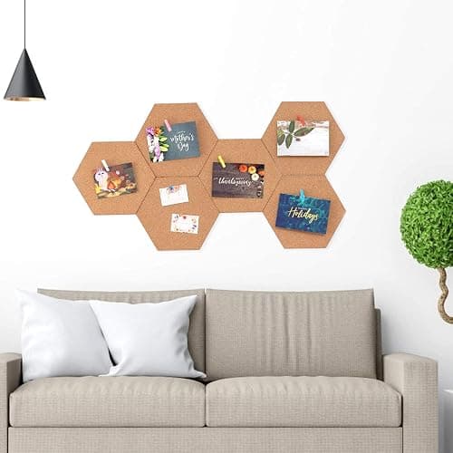 HBlife Hexagon Cork Board Tiles 10 Pack Self-Adhesive Corkboards for Wall Pin Board Decorative Bulletin Board for Office Home Kitchen with 50 Multi-Color Push Pins thumbnail 7
