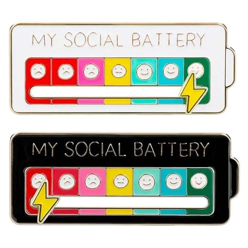 4PCS Social Battery Pin,My Social Battery Slider Pin,Funny Interactive Brooch Enamel Pins,Cute Mood Pins 7 Days a Week for Backpacks Clothing Hat Bags Scarves - Image 1