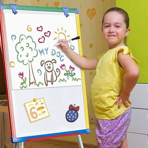 Dry Erase Board White Board for Kids 24x18 inch Art Easel for Kids Magnetic Tripod Whiteboard Art Easel and Flipchart Board with a Height-Adjustable Stand Perfect for Kid thumbnail 2