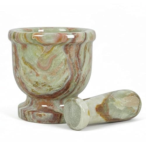 UrbanFocal Marble Mortar and Pestle Set 4" Inch Handmade Hand Grinder for Kitchen Ideal Mortar and Pestle Set Spice Grinder and Garlic Crusher, Green Onyx - Image 1