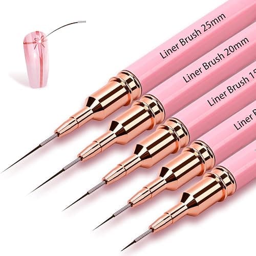 5Pcs Nail Art Liner Brushes,Liner Brush For Nails Gel,Thin Liner Nail Brush Set,Nail Art Striping Brushes,Painting Art Design Pen For Long Lines, Thin Details, Fine Drawing Sizes 5/9/13/20/25mm - Image 1