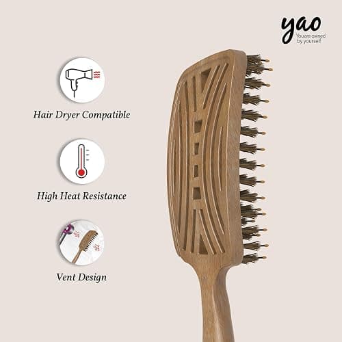 Yao Boar Bristle Hair Brush - Ventilated Thick & Curly Hair Detangler for Women & Kids, Shiny & Textured Hair thumbnail 14