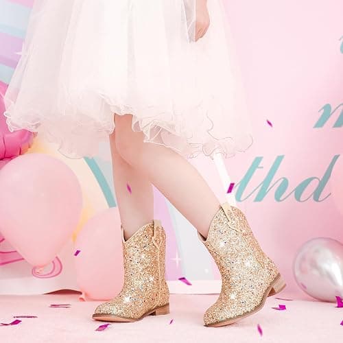 Motasha Toddler Girls Cowgirl Boots Glitter Toddler Cowboy Boot Ankle Girls Boots Little Kids Horse Riding Shoes Party Birthday thumbnail 8