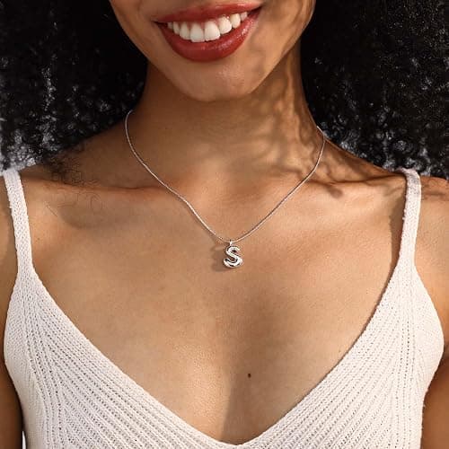 Thaivor Bubble Gold Silver Letter Necklace Initial Necklaces for Women Trendy 14K Dainty Charm Pendant Name Necklace Personalized Jewelry Gift for Women Teen thumbnail 2