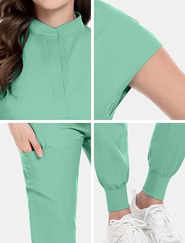 niaahinn Scrubs Set for Women Nurse Uniform Jogger Suit Stretch Top & Pants with Multi Pocket for Nurse Esthetician Workwear thumbnail 5