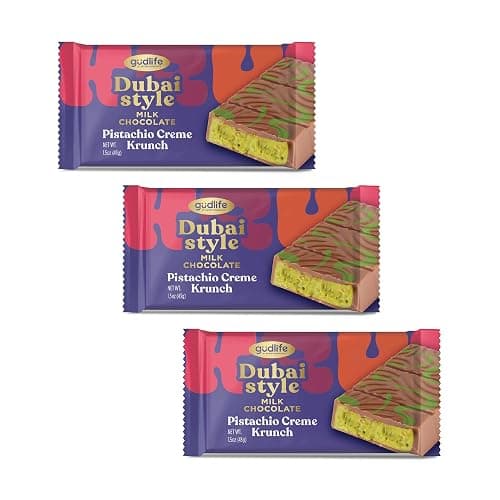 Gudlife Dubai Chocolate Pistachio 3-Pack | Rich Nutty Pistachio Creme with Mega Crunch in Belgian Milk Chocolate | Gourmet Dubai-Inspired Bites | 3 x 1.5oz Premium Treats - Image 1