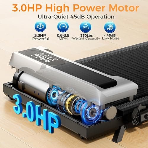 Walking Pad Treadmill with 8% Incline for Home Office,3.0HP Low Noise Portable Folding Under Desk Treadmill with Remote Control,Jogging Running Machine,350 Lbs Capacity,LED Display,Handle Bar thumbnail 6