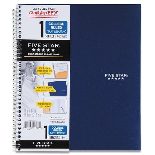 Five Star Spiral Notebook, 1-Subject, 100 College-Ruled Sheets, 11 x 8.5 Inch Sheet Size, Navy (72059) - Image 1