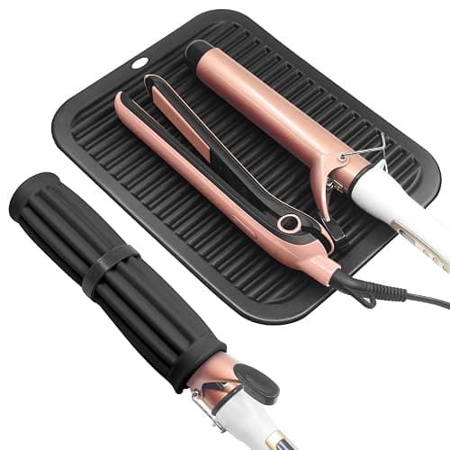 AMIJEAL Large Silicone Heat Resistant Mat for Hair Tools, Curling Irons, Flat Irons, Hair Straightener, Portable Hot Tools Pad Cover with Velcro for Travel Vanity Salon(11.8" x 9.0") - Black - Image 1