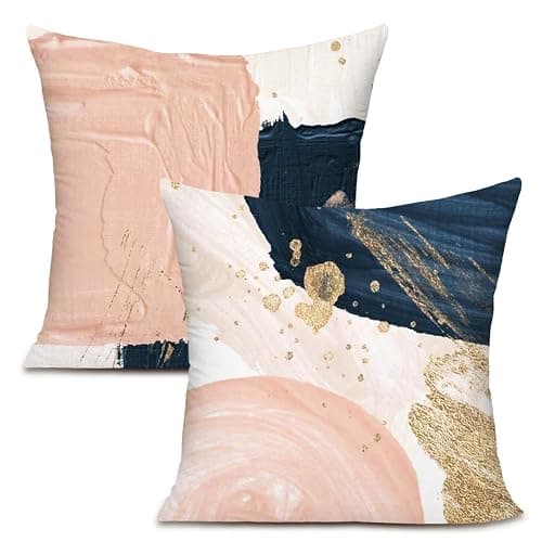KAIOUS Navy Blue and Pink Throw Pillow Covers Decorative Pillow Covers for Couch Sofa Bed Living Room Bedroom 18x18 inches Set of 2 - Image 1