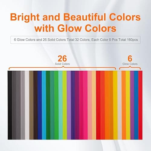 32 Colors 3D Doodler Pen Refills Packs for 3Doodler Start+ 3D Pen Low Printing Temperature PCL Filament 3D Doodler Refills Each Color 15.2 cm x 5 pcs Total 160 pcs Only Fit for 3Doodler Start+ thumbnail 3