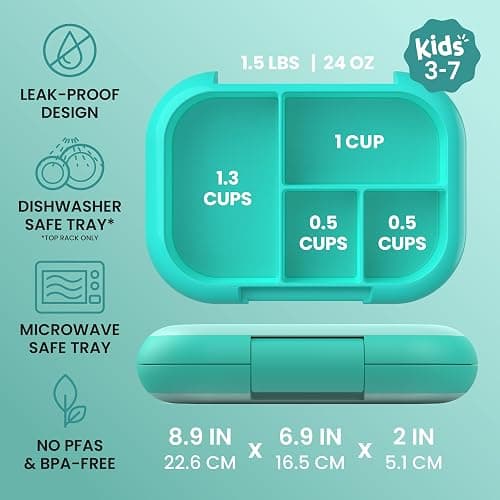Bentgo Chill Kids Leakproof Lunch Box - 4-Compartment Bento Box with Built-In Ice Pack, 3.3 Cup Capacity, BPA-Free, Microwave & Dishwasher Safe Tray, Ages 3–7 (Aqua) thumbnail 2