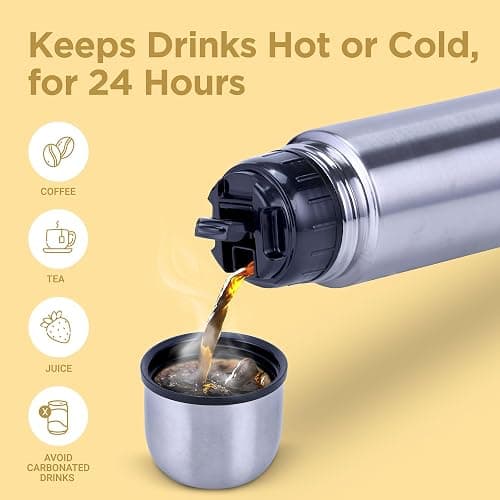 Milton Vacuum Flask for Hot Drink 1 Litre (34 oz), Stainless Steel Double Walled Insulated Water Bottle for 24 Hour Hot and Cold Drinks with Cover, Leak Proof, BPA Free, Thermosteel Flip Lid 1000 ml thumbnail 8