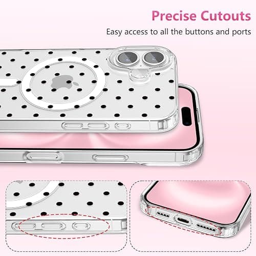 ZTOFERA Magnetic for iPhone 16 Plus Case,Cute Polka Dot Phone Case Aesthetic Striped Clear Trendy Slim Soft Shockproof Protective Phone Cover for Women Girls, Black Dot thumbnail 3
