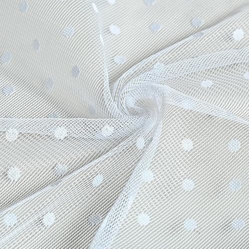 1PC 135 * 230cm One-Size Sheer Polka Dot Curtains with Scalloped Edge, White, Rod Pocket Window Curtain Panels Small Polka Dot Star Sheer Curtains with Rod Pocket thumbnail 6