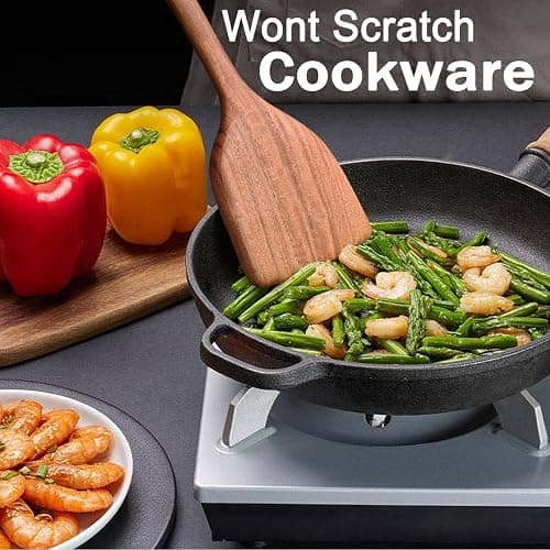 Wooden Spoons for Cooking 10 Pieces Set, Kitchen Utensils Spatula, Wooden Cooking Utensils Spoons, with Spoon Rest, Strainer Spoon, Pasta server, Fried Spatula and Salad Fork, Utensil Holder thumbnail 3