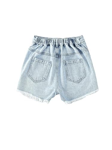 Floerns Girl's Ripped Raw Hem Elastic Waist Straight Leg Denim Shorts with Pockets thumbnail 2