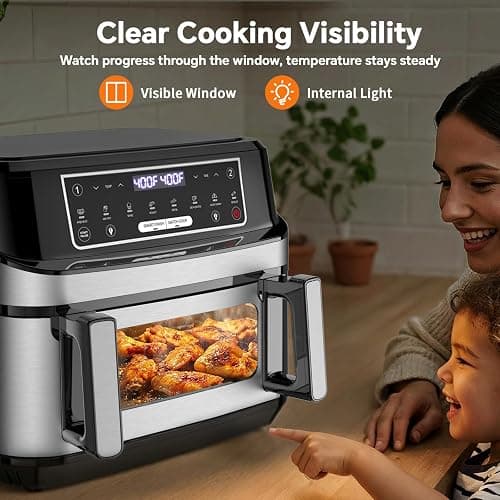 Emphsism 1600W Dual Zone Air Fryer Oven,12.69QT with Divider,Nonstick & Dishwasher-Safe Basket,Match Cook & Smart Finish to Roast,Recipes for Easy Cooking,Digital Touchscreen,Metal Sliver thumbnail 7