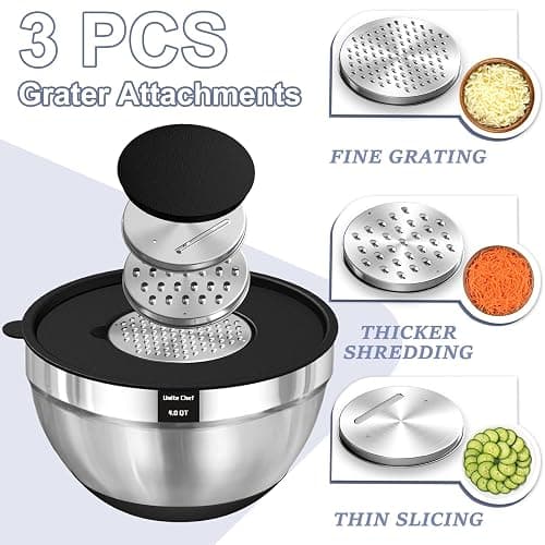 Umite Chef Mixing Bowls with Airtight Lids, 8PCS Stainless Steel Nesting Mixing Bowls Set, 3 Grater Attachments & Non-Slip Bottoms, Black Kitchen Bowls, Size 5, 4, 3.5, 2, 1.5QT for Baking & Serving thumbnail 4