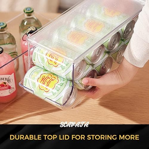 SCAVATA 2 Pack Soda Can Organizer for Refrigerator, Stackable Canned Food Pop Cans Container Can Holder Dispenser with Lid for Fridge Rack Freezer, Clear Storage Bins-Holds 12 Cans Each (Clear) thumbnail 8