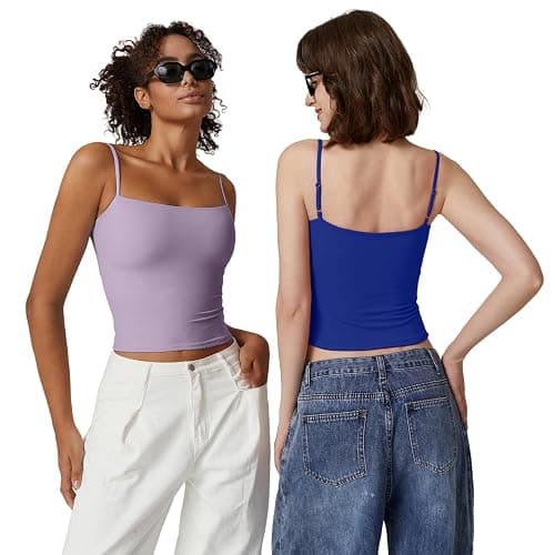 QINSEN Women's Double Lined Basic Tank Top Adjustable Spaghetti Straps Sleeveless Camisole Shirts thumbnail 5