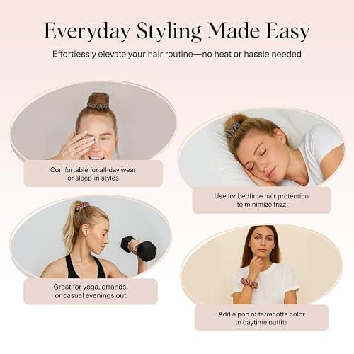 Kitsch Satin Scrunchies for Women - No Crease Hair Ties for Girls | Scrunchies For All Hair Types and Textures, Perfect for Day or Night | Ideal Gifts for Women - 6 Pcs, Terracotta thumbnail 5
