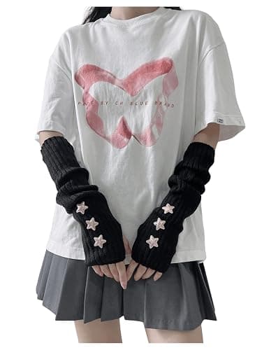 Verdusa Women's Y2k Arm Warmers Heart Knit Arm Sleeves Fingerless Gloves - Image 1